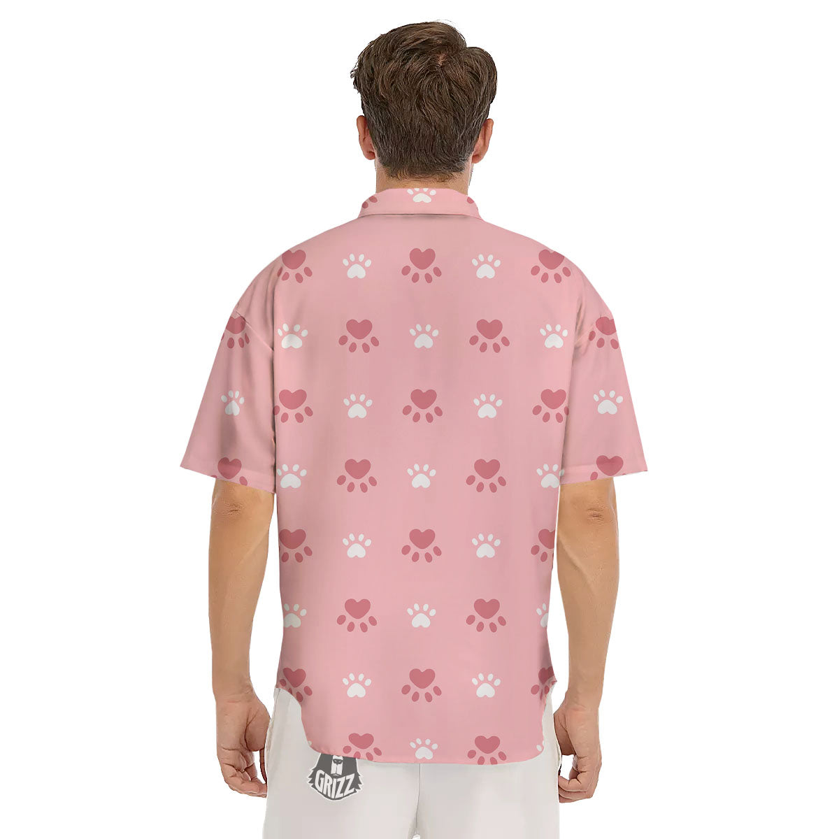 Animal Paw White And Pink Print Pattern Men's Short Sleeve Shirts-grizzshop