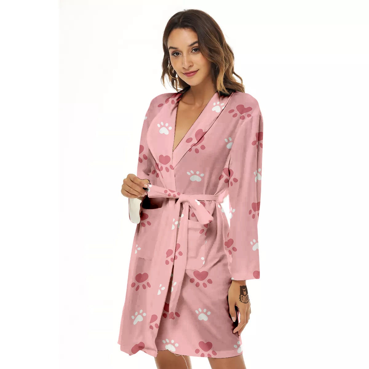 Animal Paw White And Pink Print Pattern Women's Robe-grizzshop