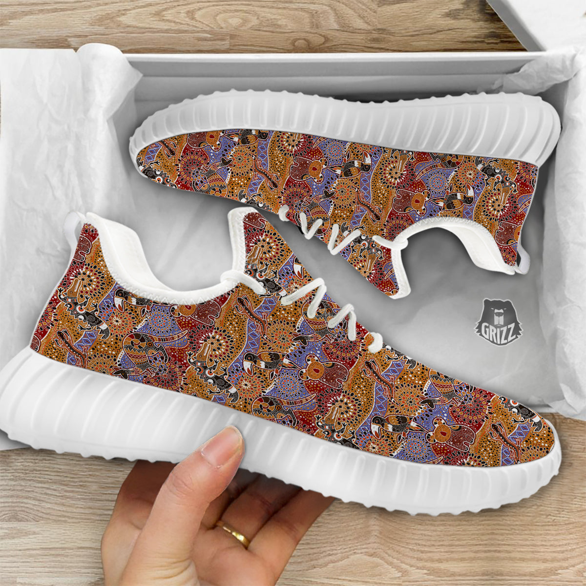 Animals Aboriginal Print Pattern White Walking Shoes-grizzshop