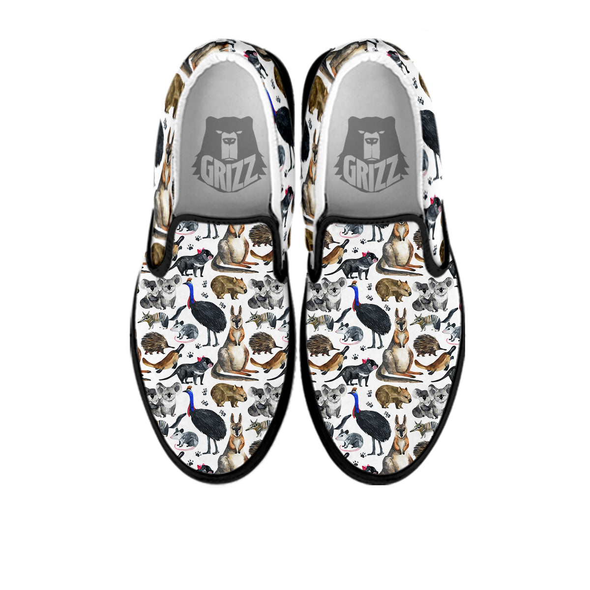 Animals Australian Print Pattern Black Slip On Shoes-grizzshop
