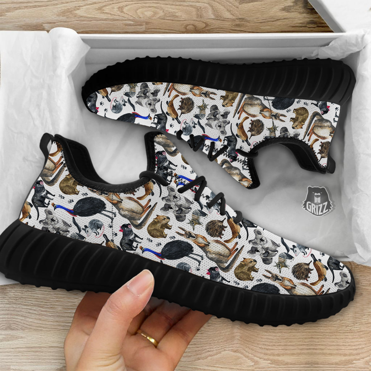 Animals Australian Print Pattern Black Walking Shoes-grizzshop