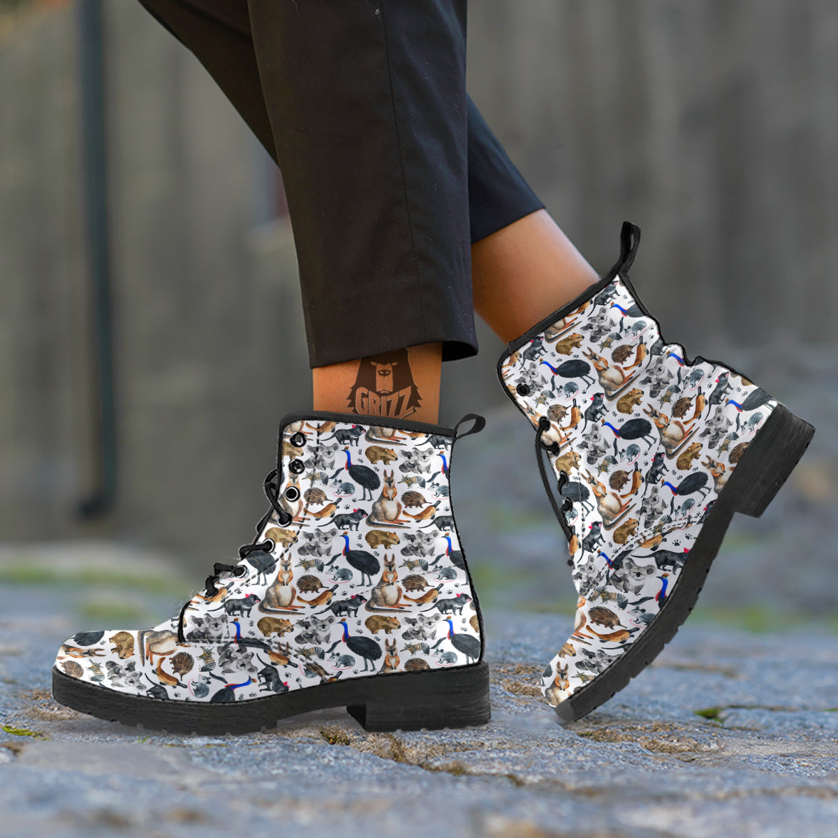 Animals Australian Print Pattern Leather Boots-grizzshop