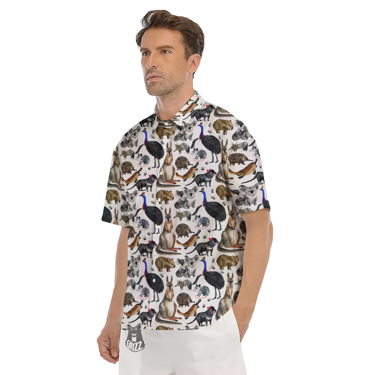 Animals Australian Print Pattern Men's Short Sleeve Shirts-grizzshop