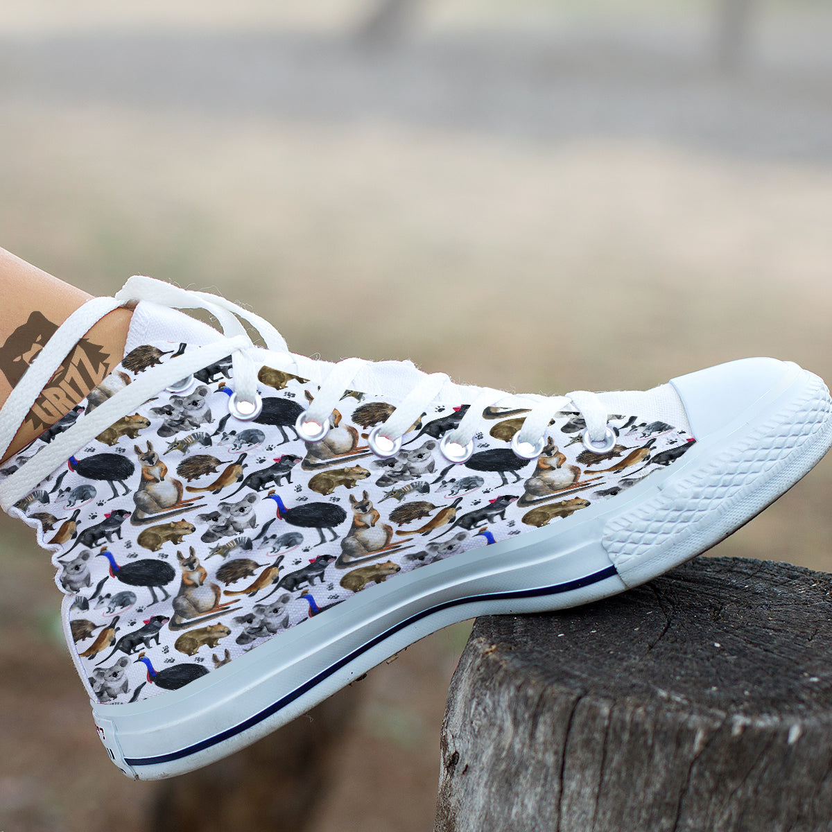 Animals Australian Print Pattern White High Top Shoes-grizzshop