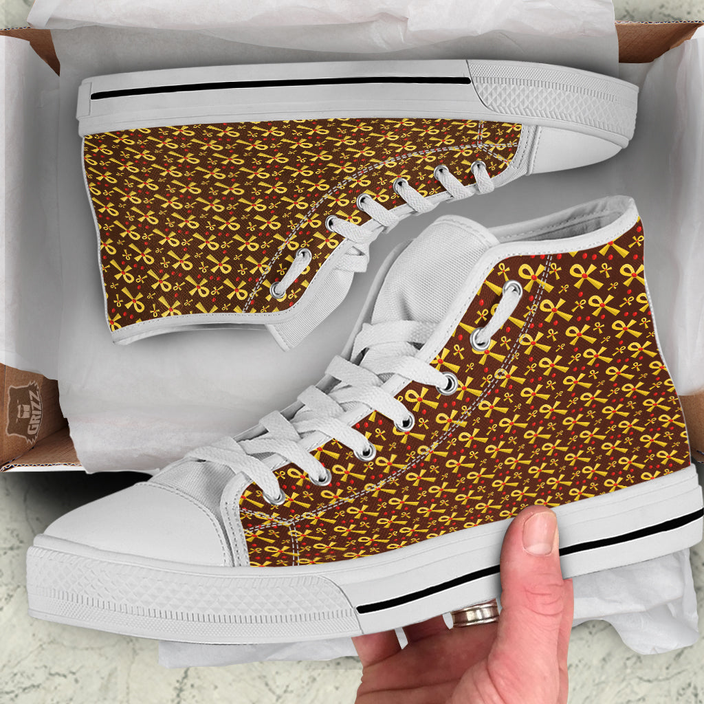 Ankh And Gems Print Pattern White High Top Shoes-grizzshop