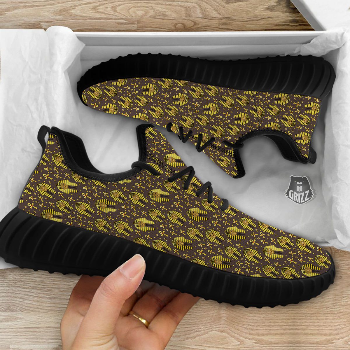 Ankh And Pharaoh Print Pattern Black Walking Shoes-grizzshop