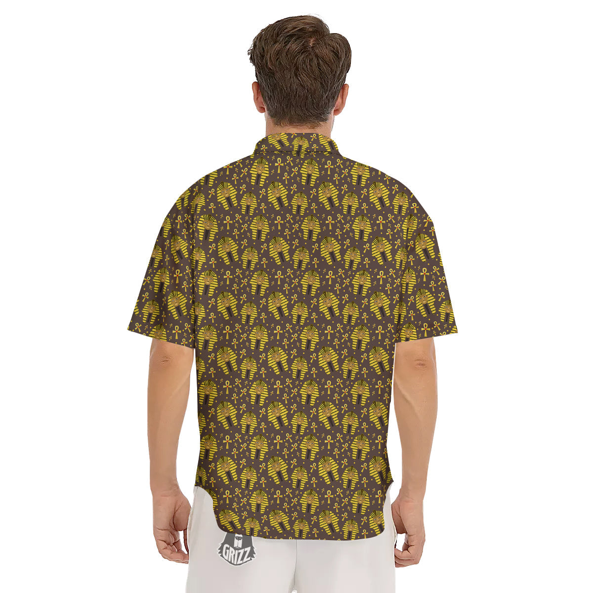 Ankh And Pharaoh Print Pattern Men's Short Sleeve Shirts-grizzshop