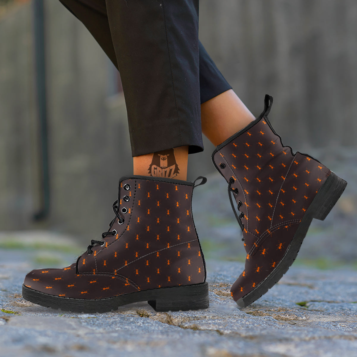 Ant Orange Print Pattern Leather Boots-grizzshop