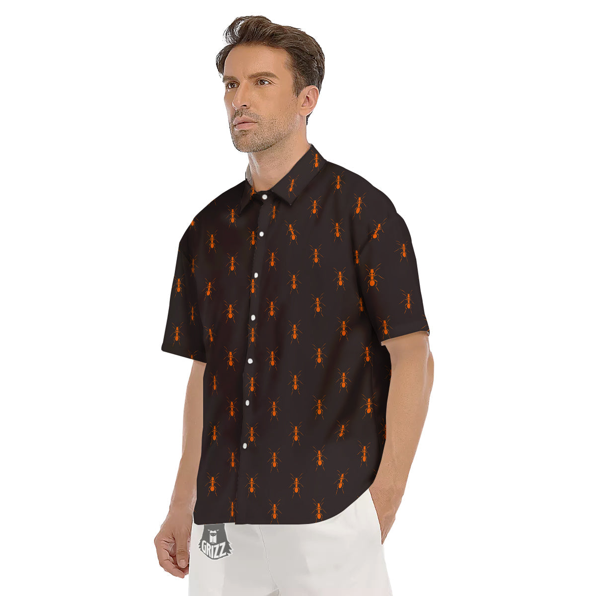 Ant Orange Print Pattern Men's Short Sleeve Shirts-grizzshop