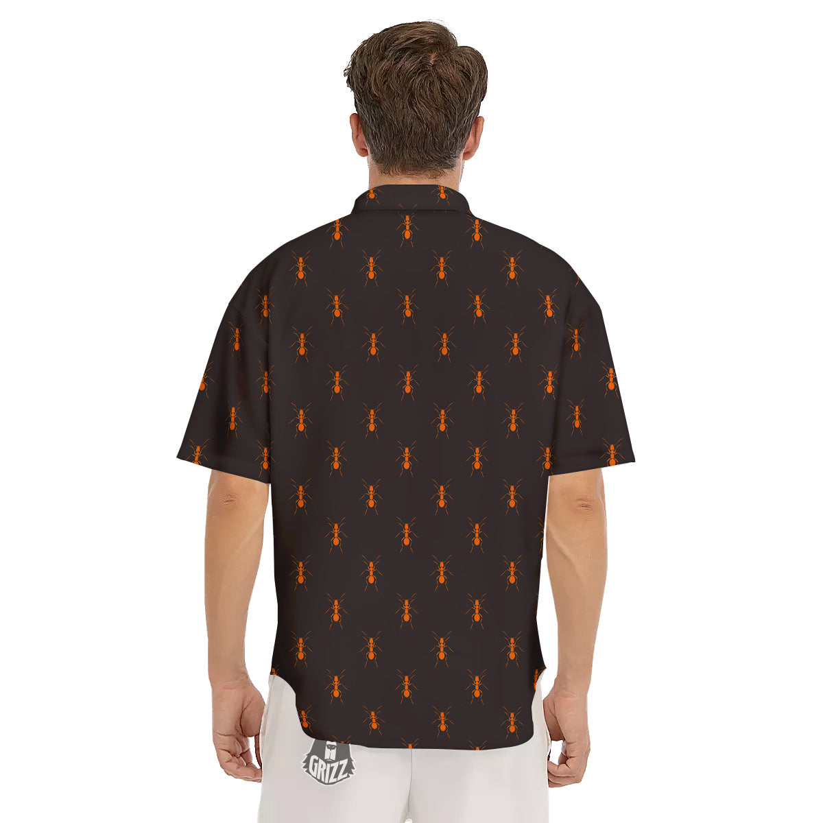 Ant Orange Print Pattern Men's Short Sleeve Shirts-grizzshop