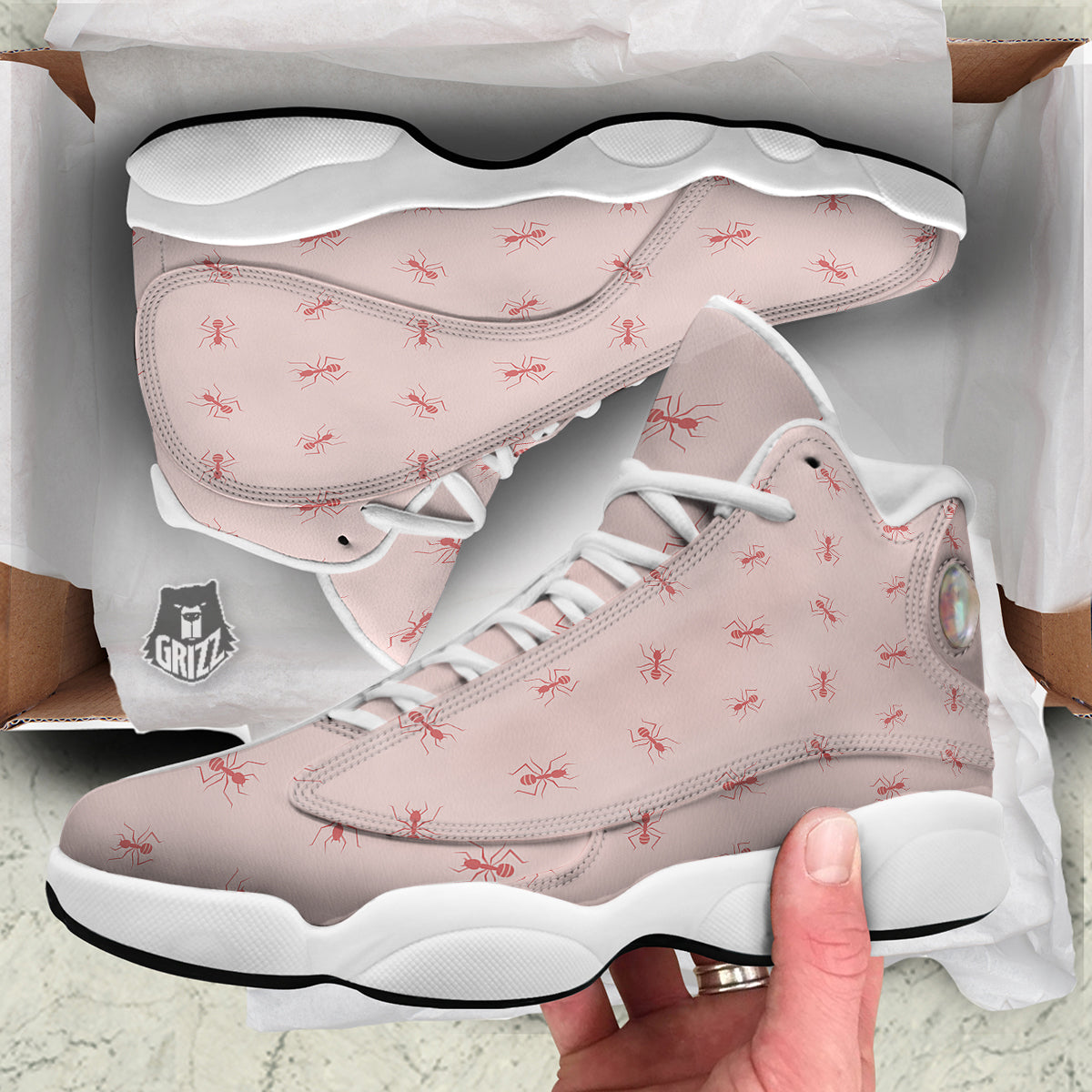 Ant Red Pink Print Pattern White Basketball Shoes-grizzshop