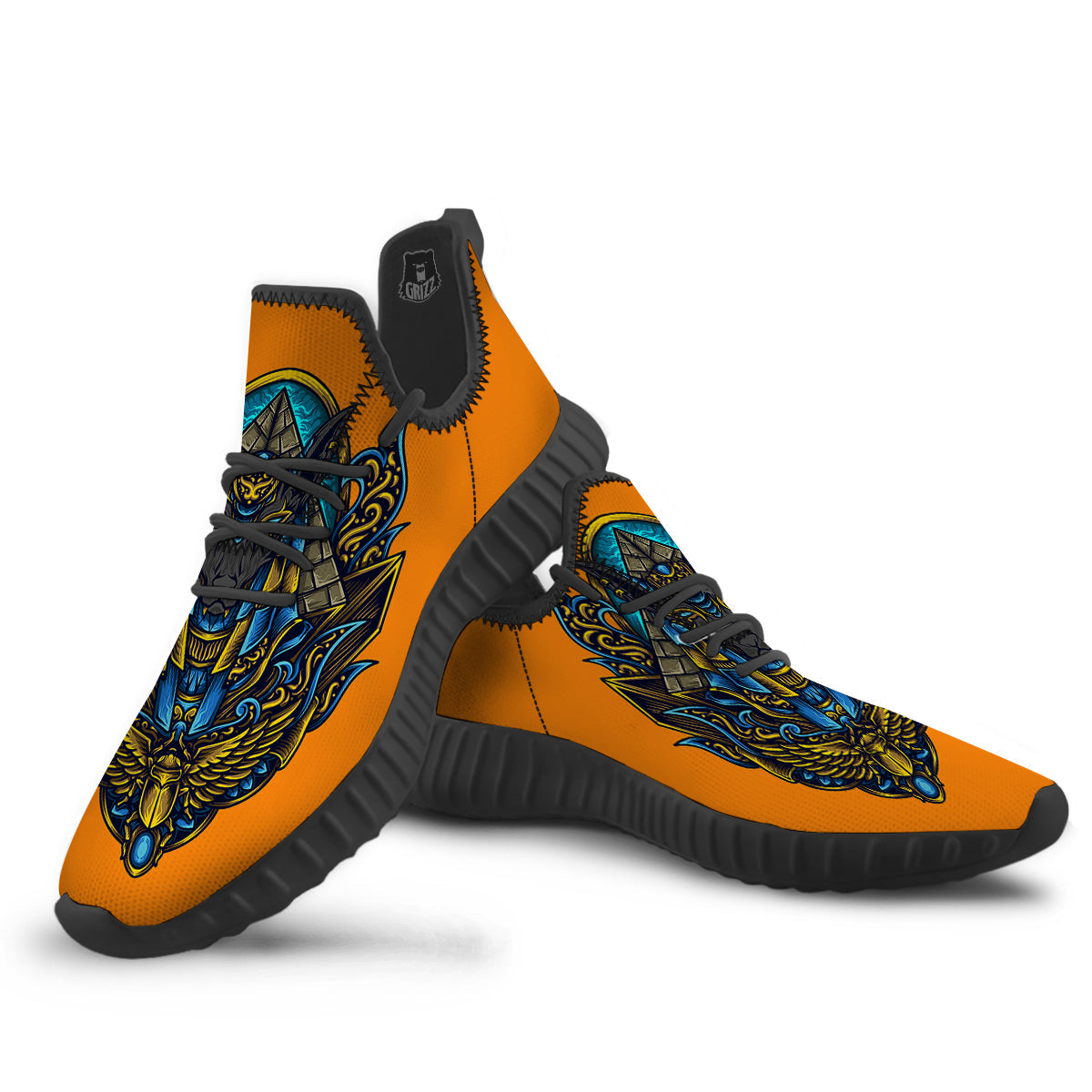 Anubis Engraving Ornament Print Black Walking Shoes-grizzshop