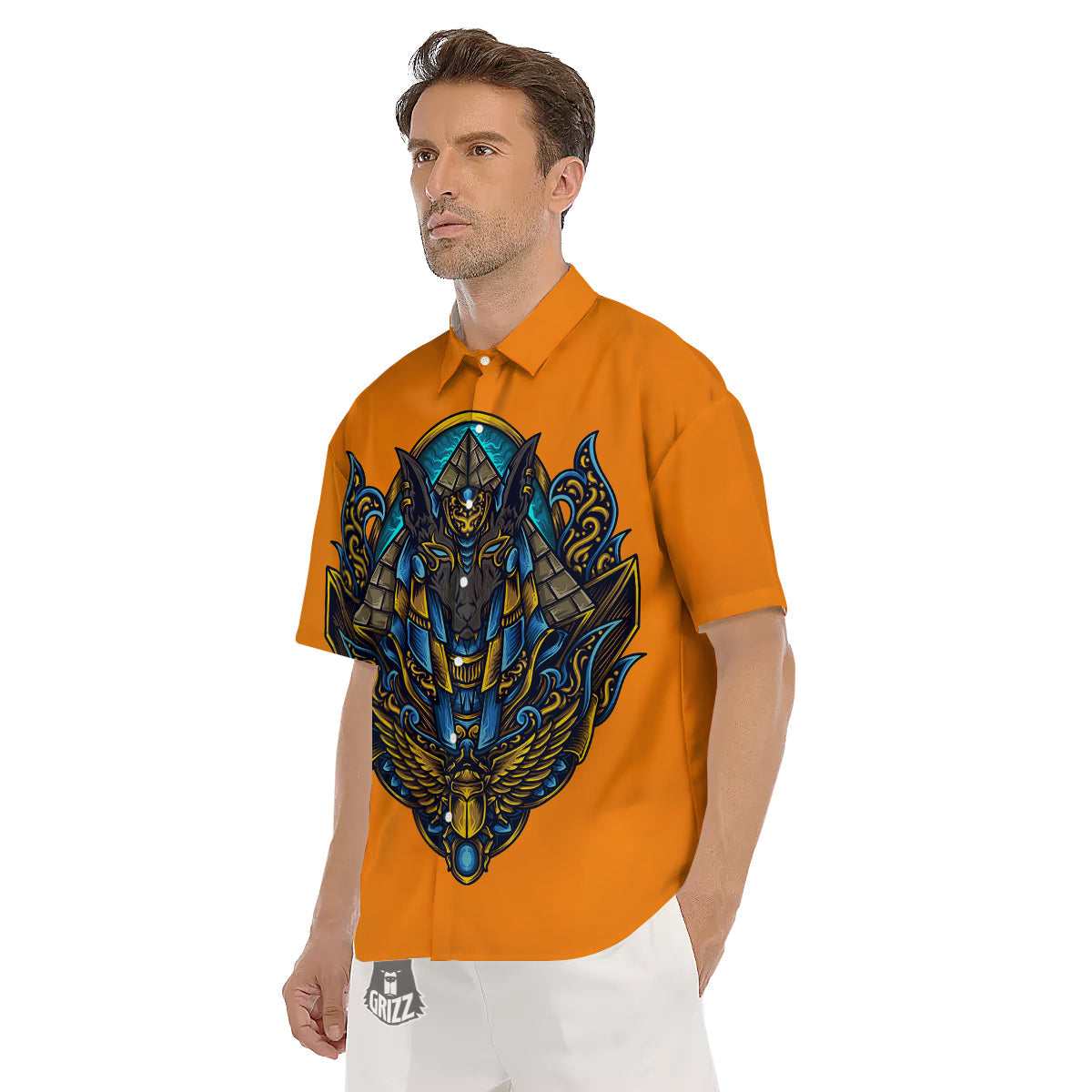Anubis Engraving Ornament Print Men's Short Sleeve Shirts-grizzshop