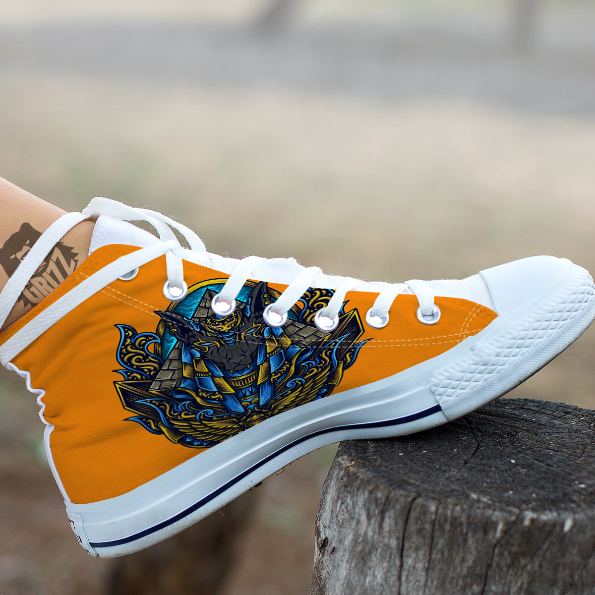 Anubis Engraving Ornament Print White High Top Shoes-grizzshop