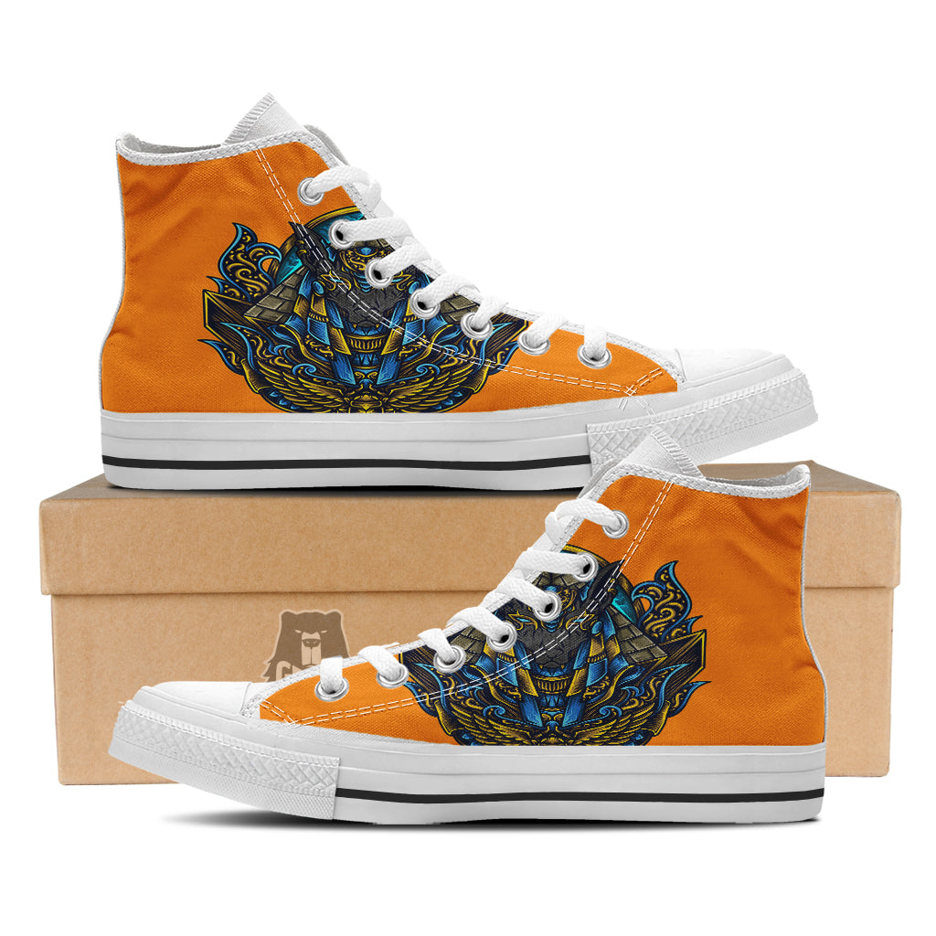 Anubis Engraving Ornament Print White High Top Shoes-grizzshop