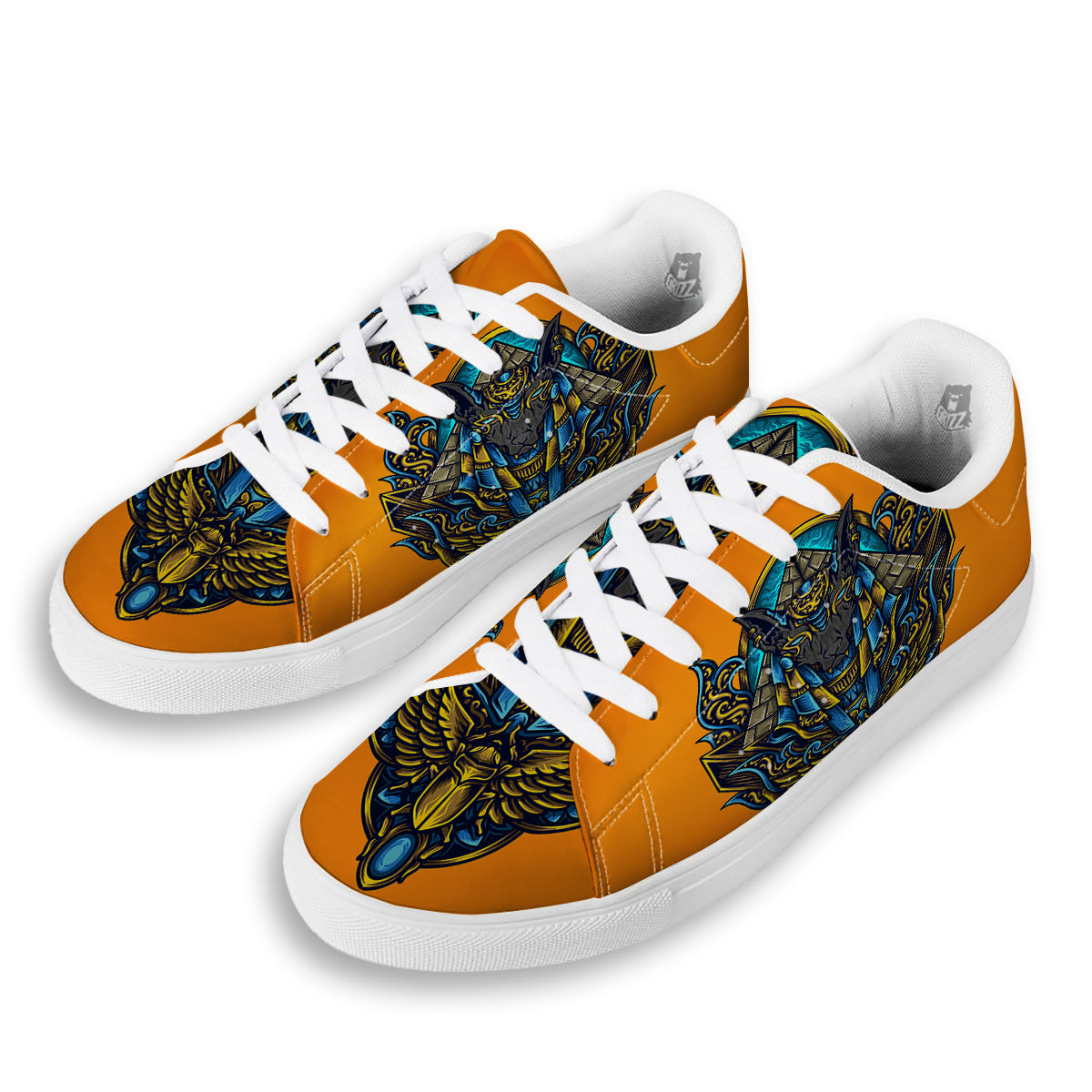 Anubis Engraving Ornament Print White Low Top Sneakers-grizzshop