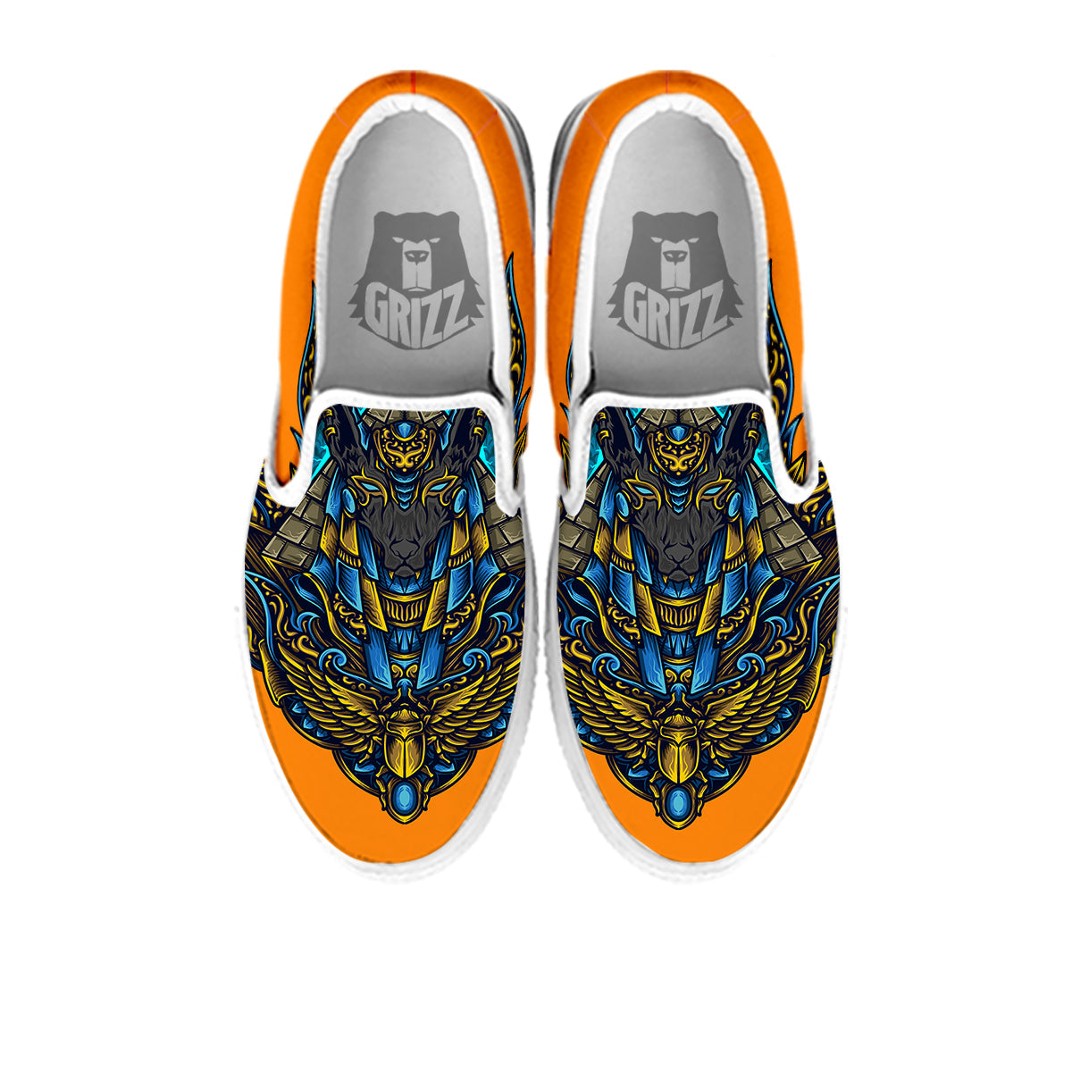 Anubis Engraving Ornament Print White Slip On Shoes-grizzshop