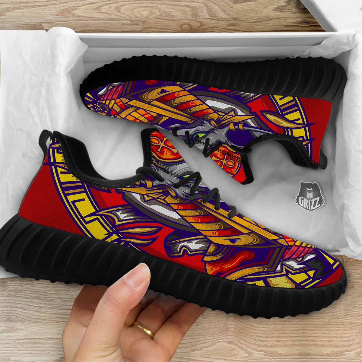 Anubis Exotic Egyptian Print Black Walking Shoes-grizzshop