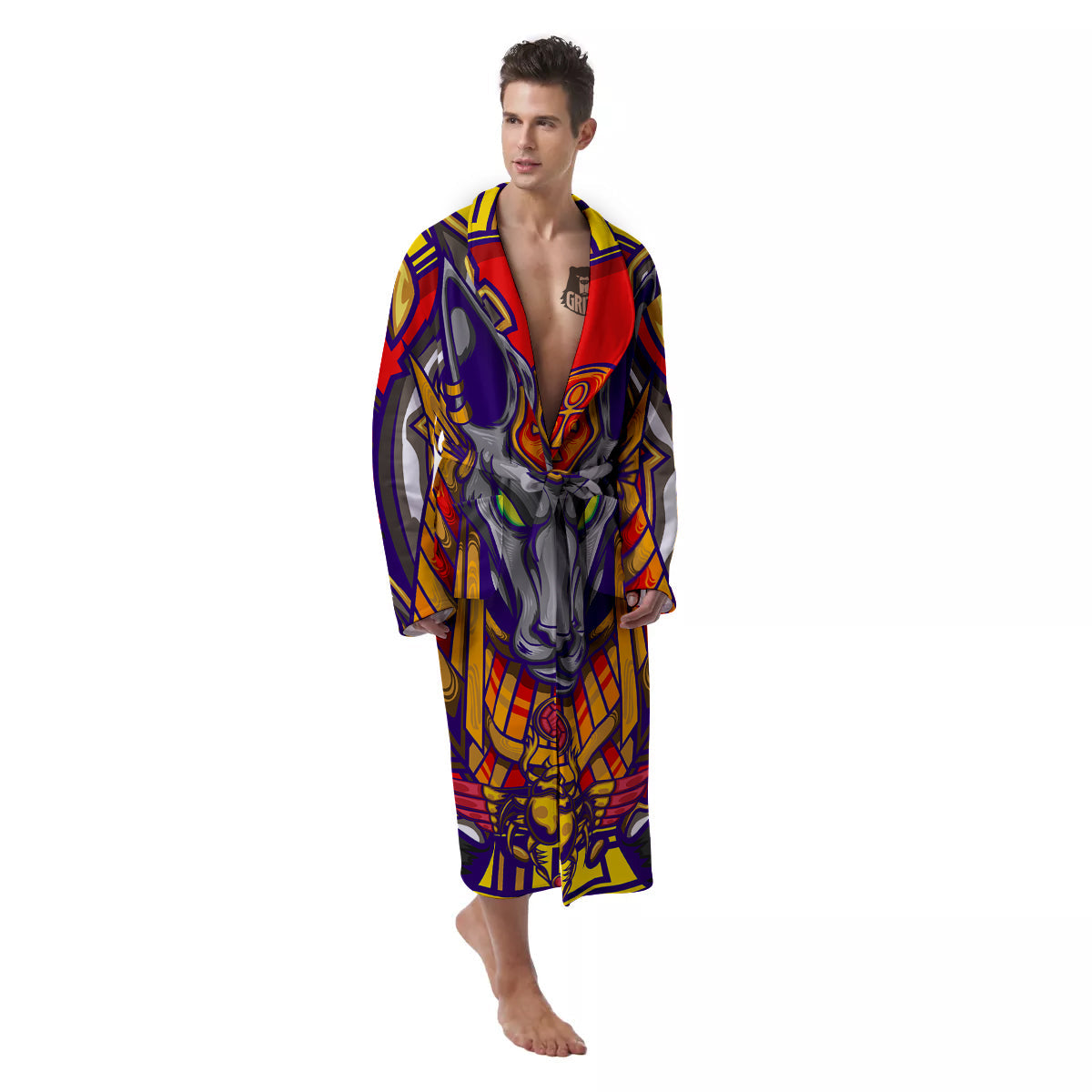 Anubis Exotic Egyptian Print Men's Robe-grizzshop