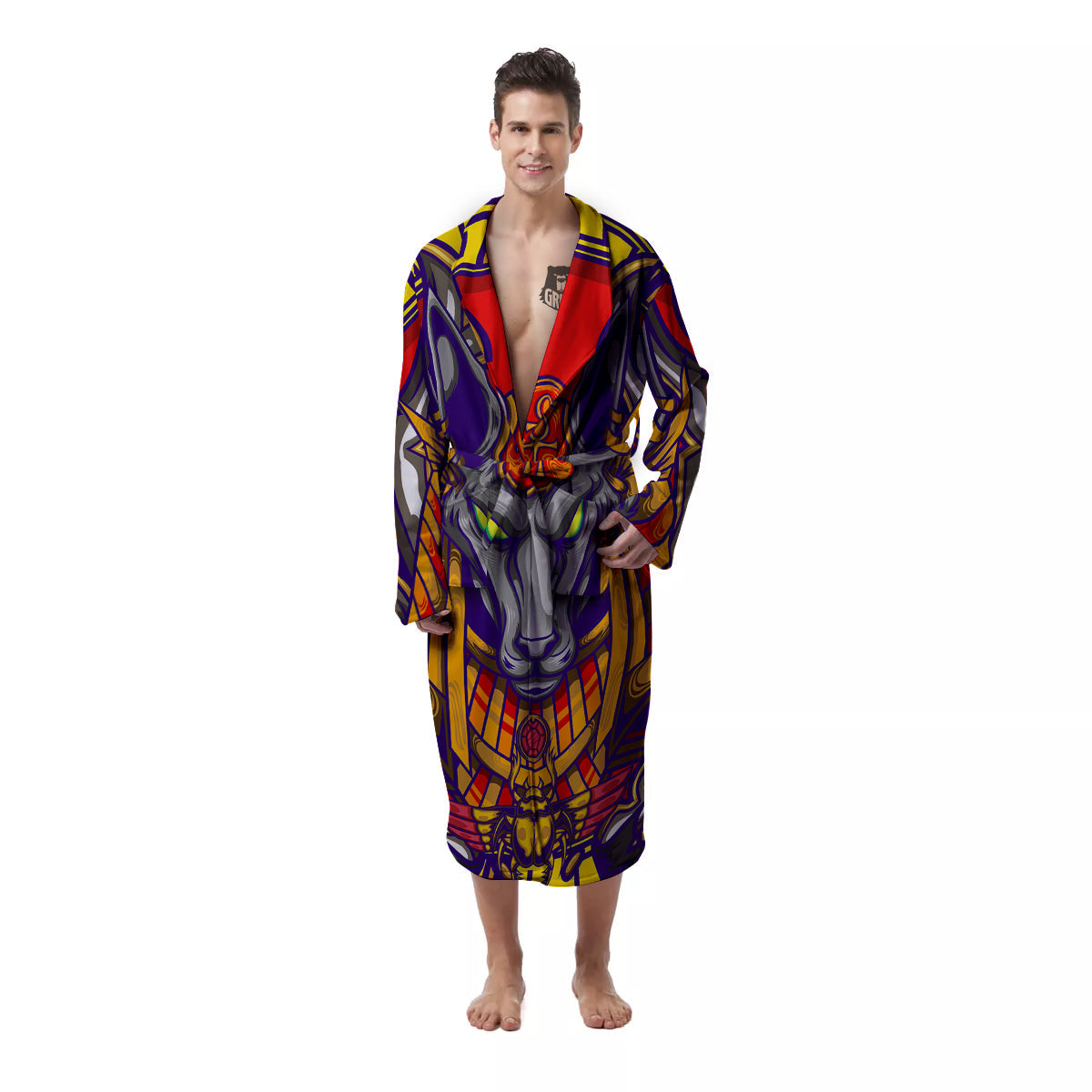 Anubis Exotic Egyptian Print Men's Robe-grizzshop