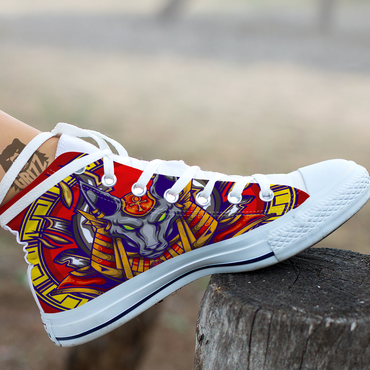 Anubis Exotic Egyptian Print White High Top Shoes-grizzshop
