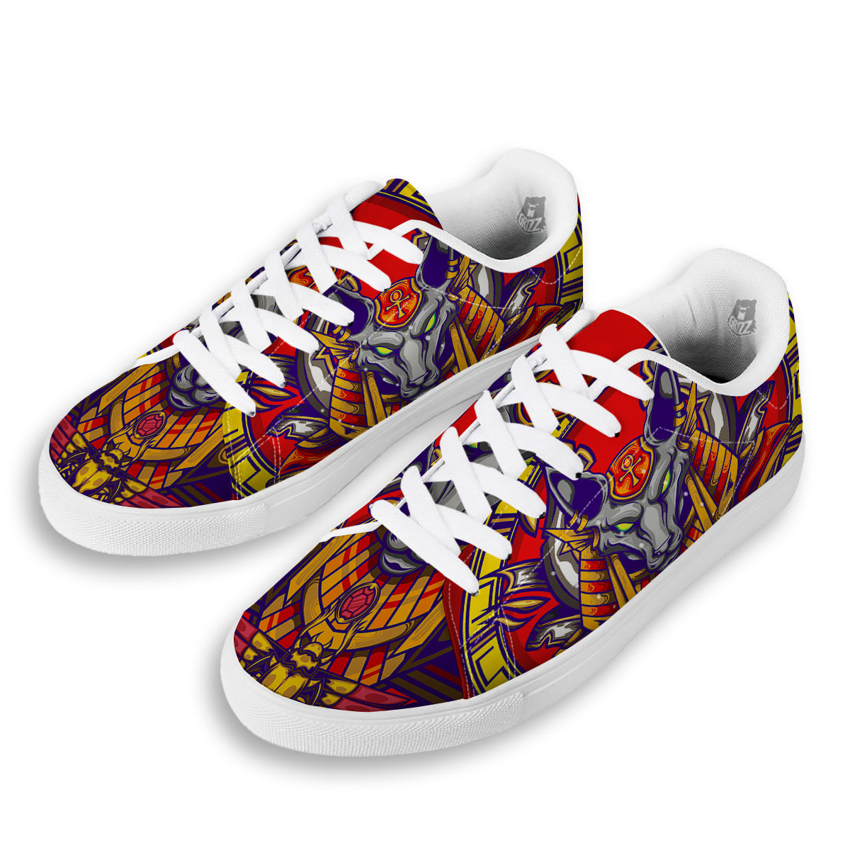 Anubis Exotic Egyptian Print White Low Top Sneakers-grizzshop