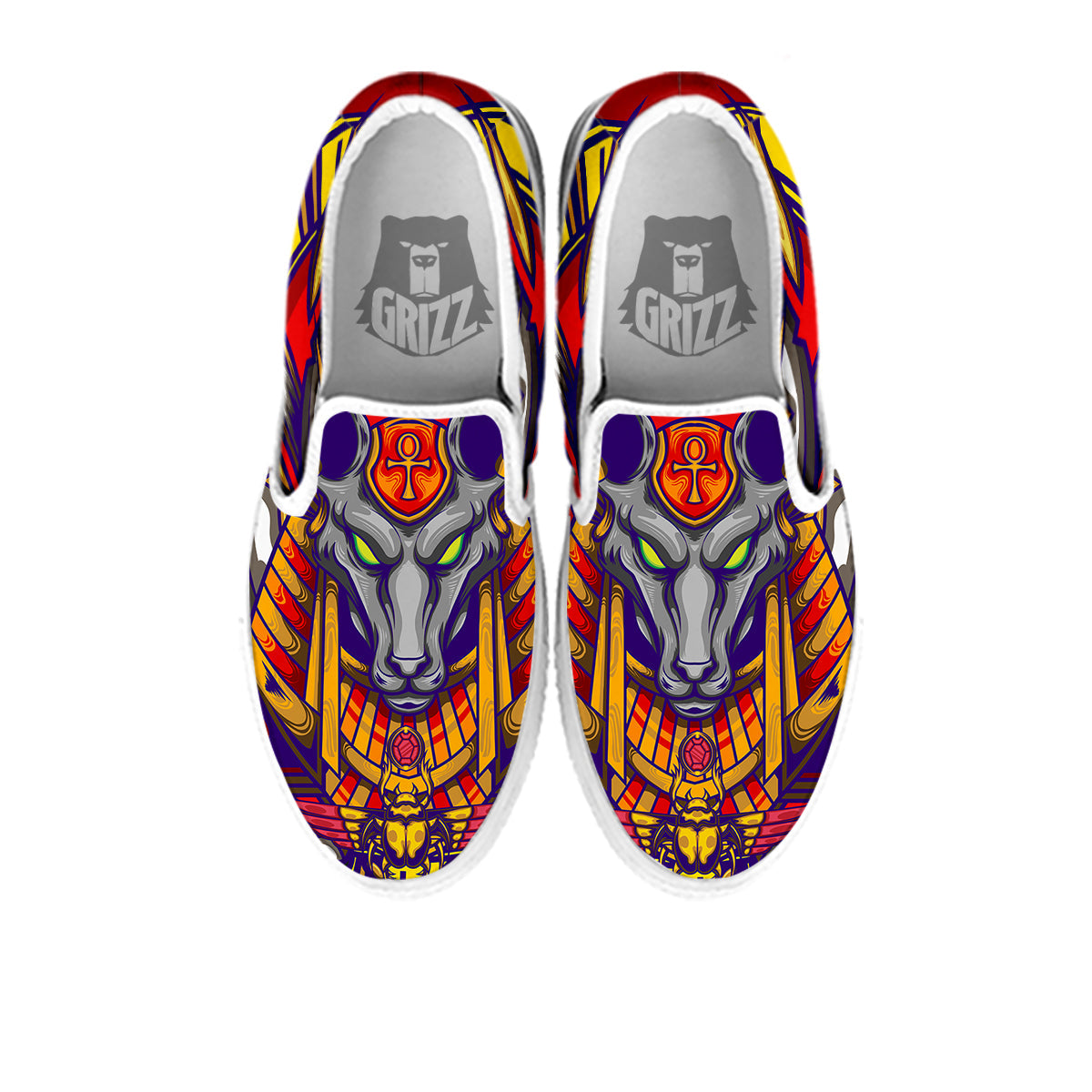 Anubis Exotic Egyptian Print White Slip On Shoes-grizzshop