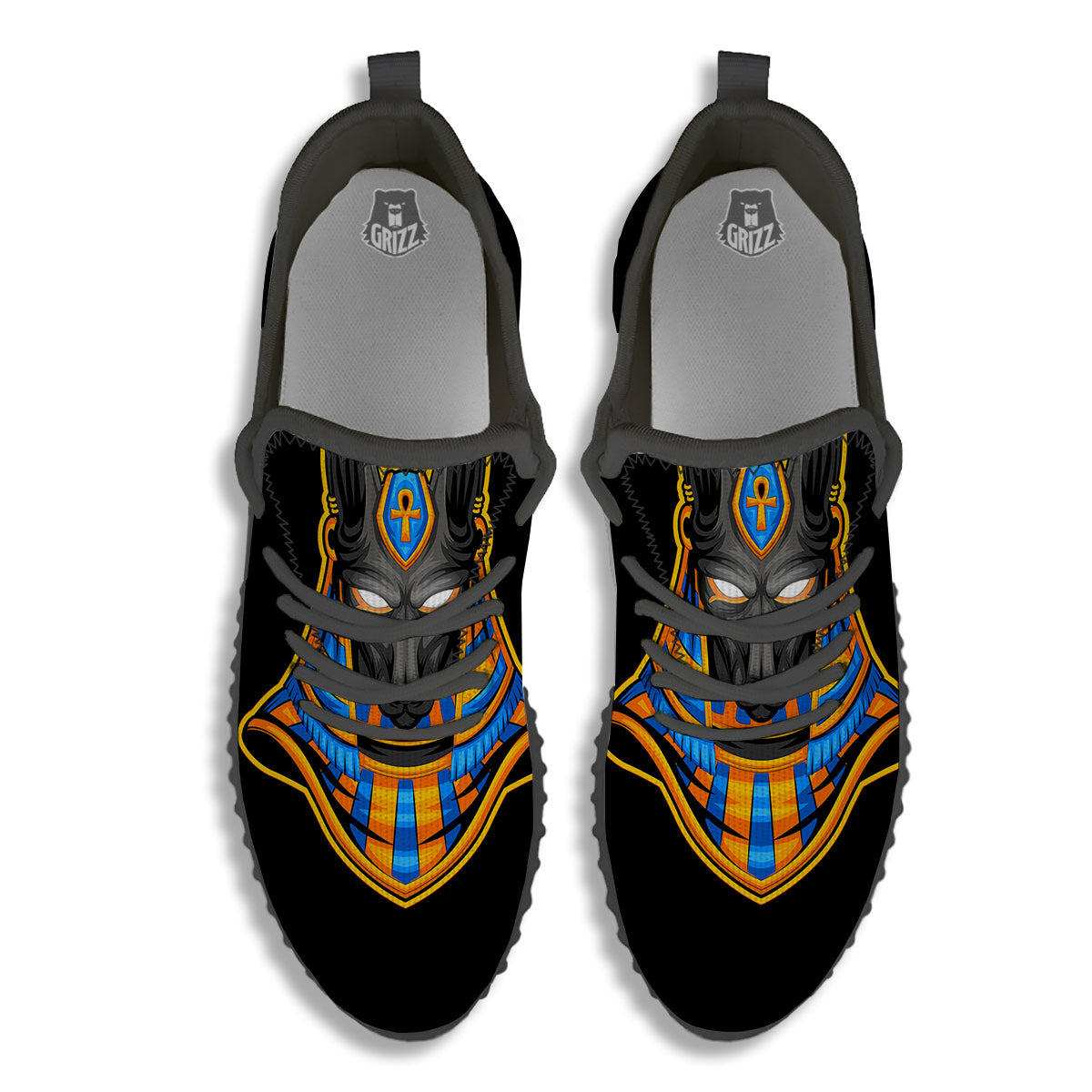 Anubis God Print Black Walking Shoes-grizzshop