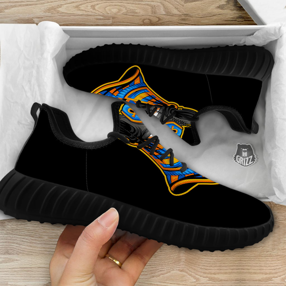 Anubis God Print Black Walking Shoes-grizzshop