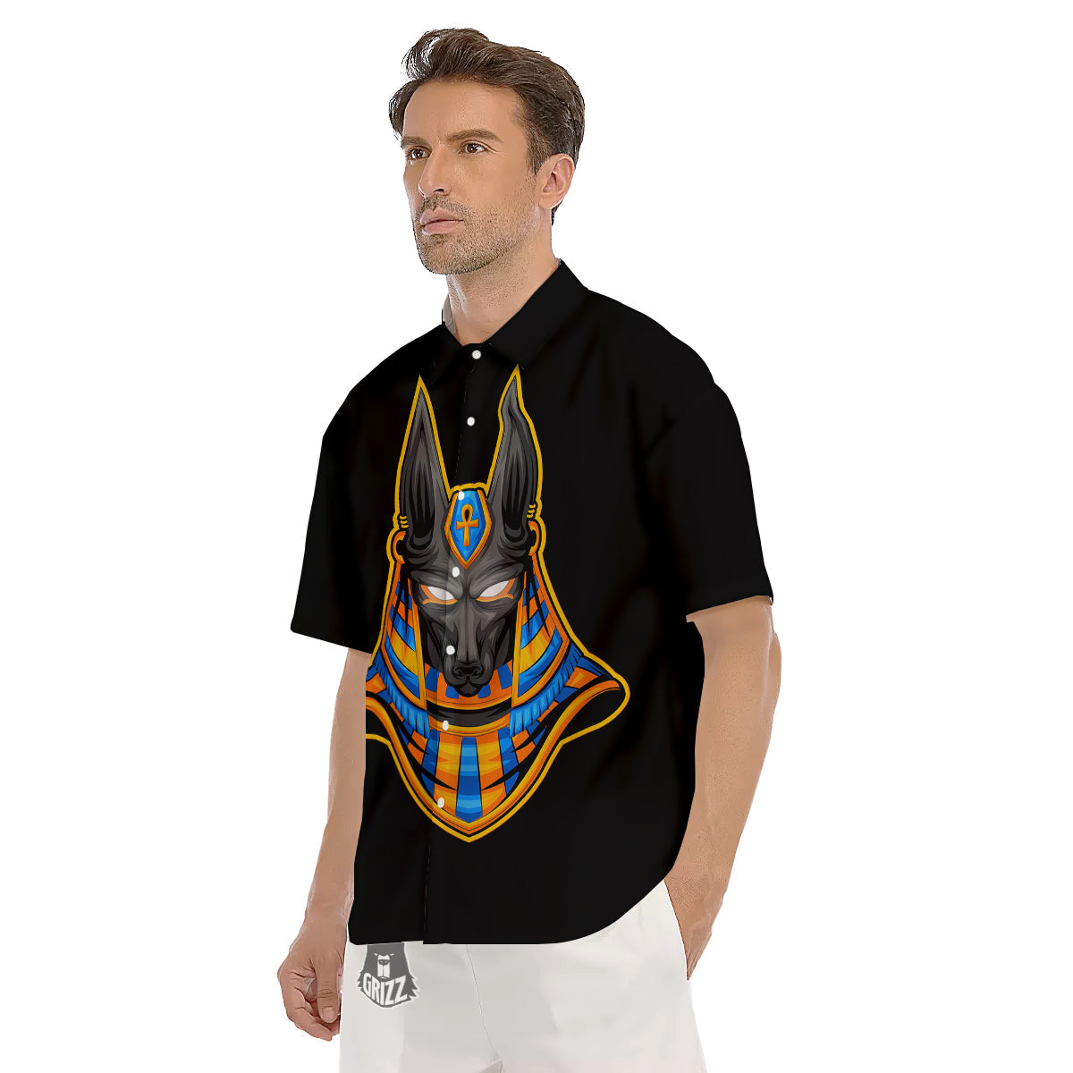 Anubis God Print Men's Short Sleeve Shirts-grizzshop