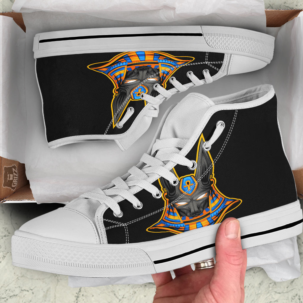 Anubis God Print White High Top Shoes-grizzshop