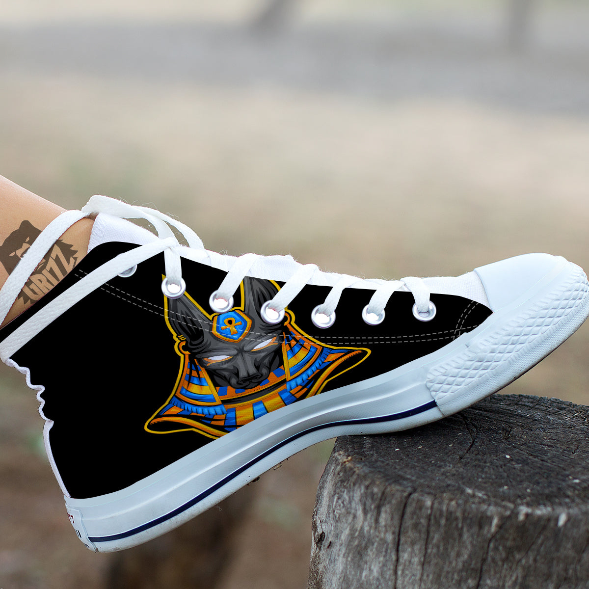 Anubis God Print White High Top Shoes-grizzshop