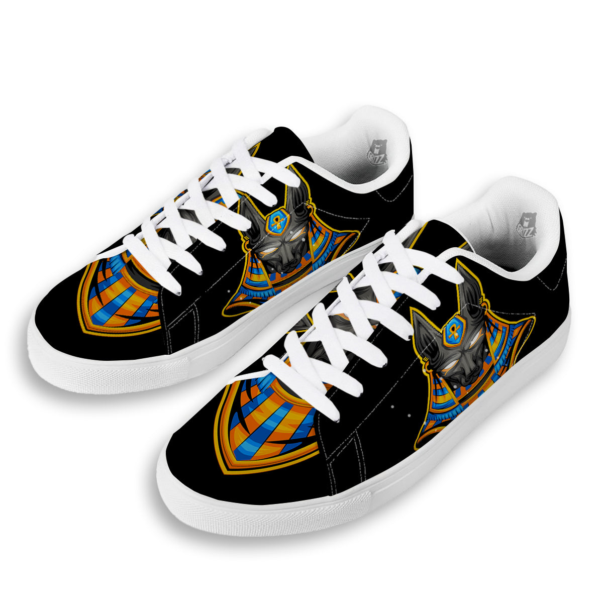 Anubis God Print White Low Top Sneakers-grizzshop