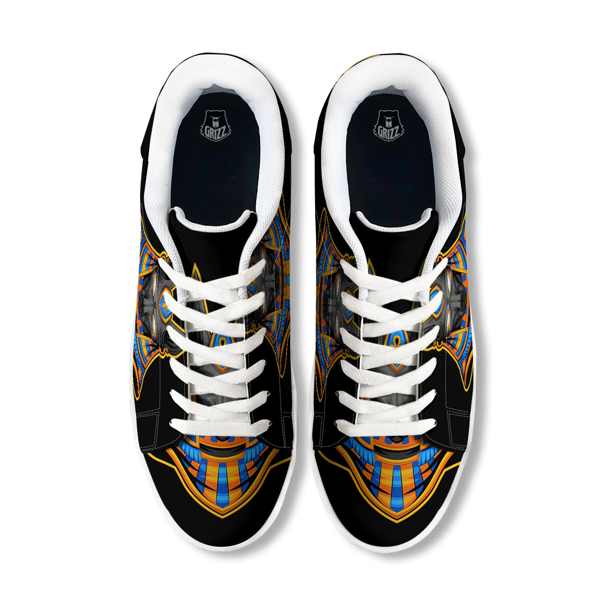 Anubis God Print White Low Top Sneakers-grizzshop
