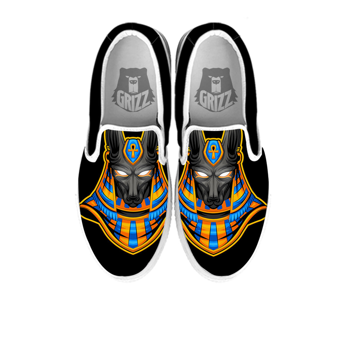 Anubis God Print White Slip On Shoes-grizzshop
