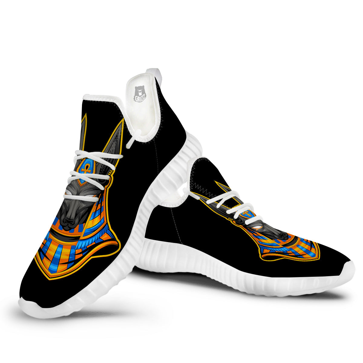 Anubis God Print White Walking Shoes-grizzshop