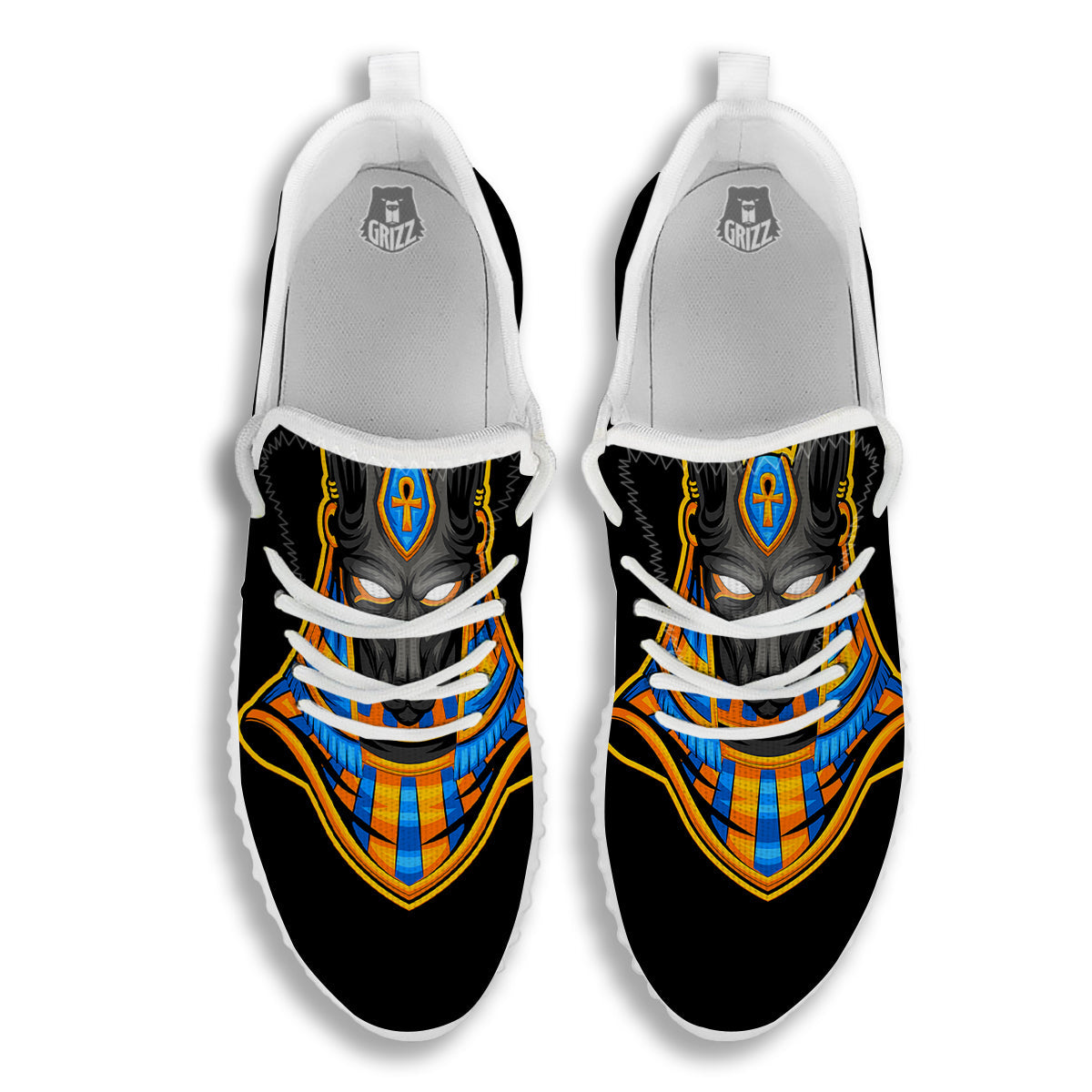 Anubis God Print White Walking Shoes-grizzshop