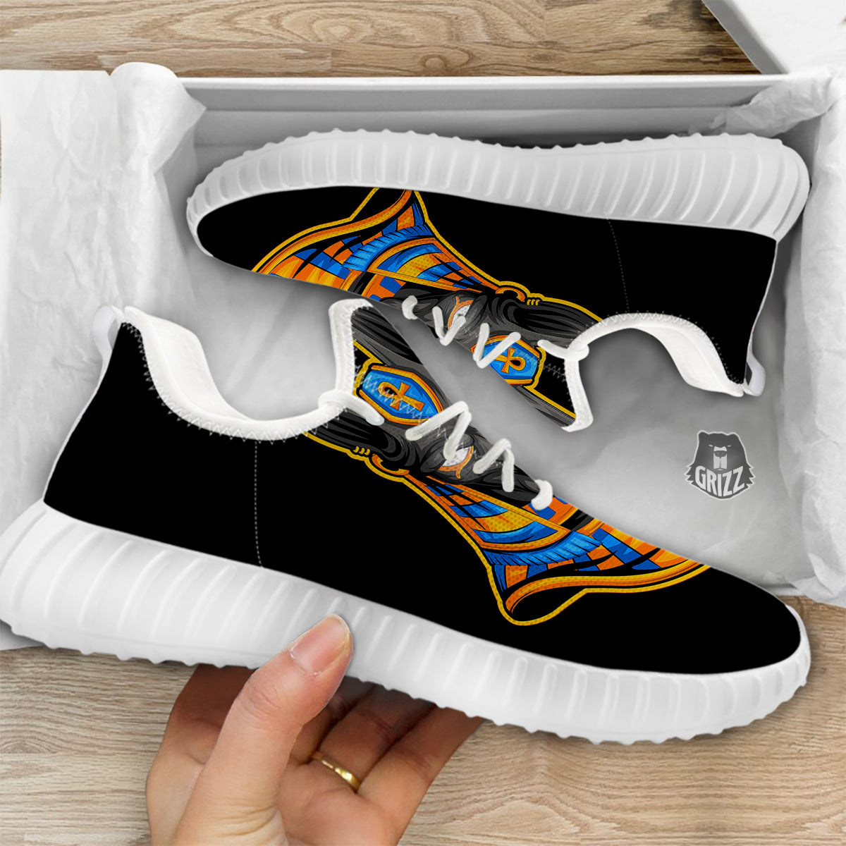 Anubis God Print White Walking Shoes-grizzshop