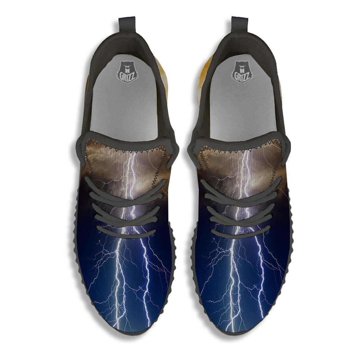 Apocalyptic Lightnings Print Black Walking Shoes-grizzshop