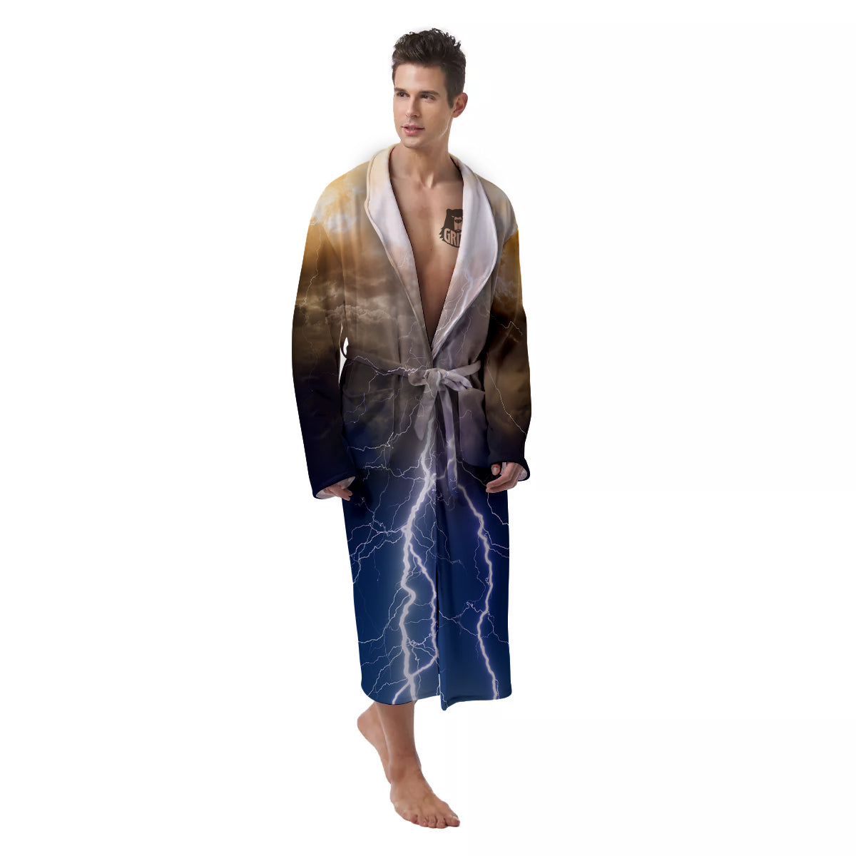 Apocalyptic Lightnings Print Men's Robe-grizzshop