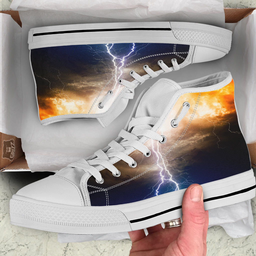 Apocalyptic Lightnings Print White High Top Shoes-grizzshop