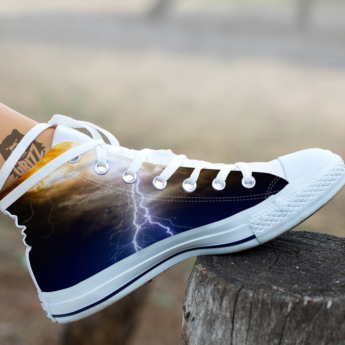 Apocalyptic Lightnings Print White High Top Shoes-grizzshop