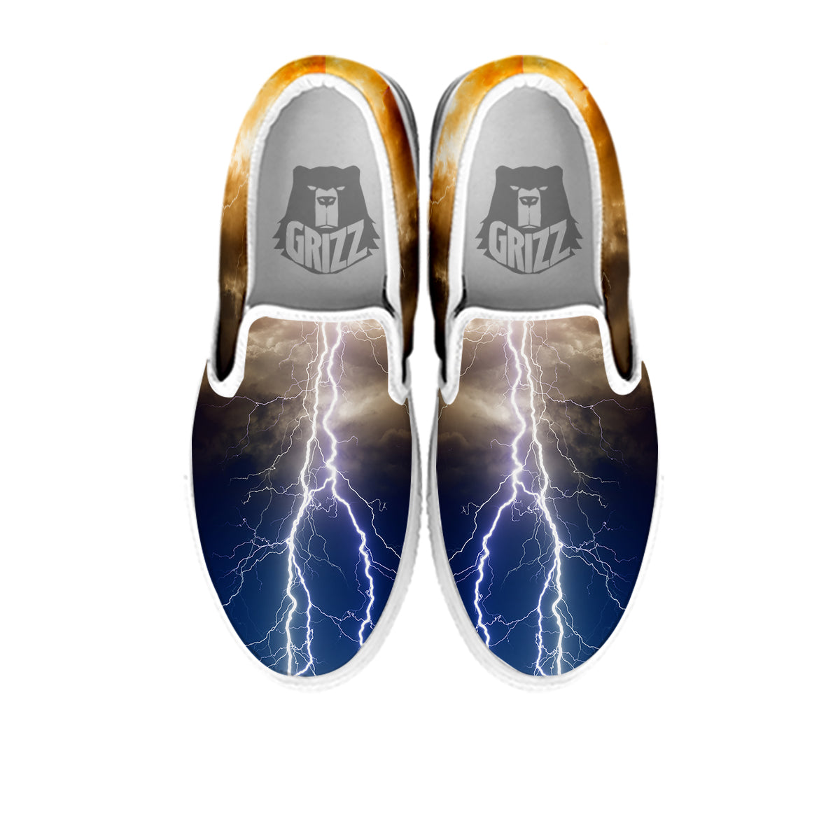 Apocalyptic Lightnings Print White Slip On Shoes-grizzshop