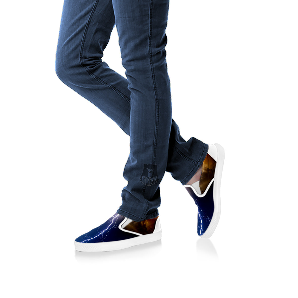 Apocalyptic Lightnings Print White Slip On Shoes-grizzshop