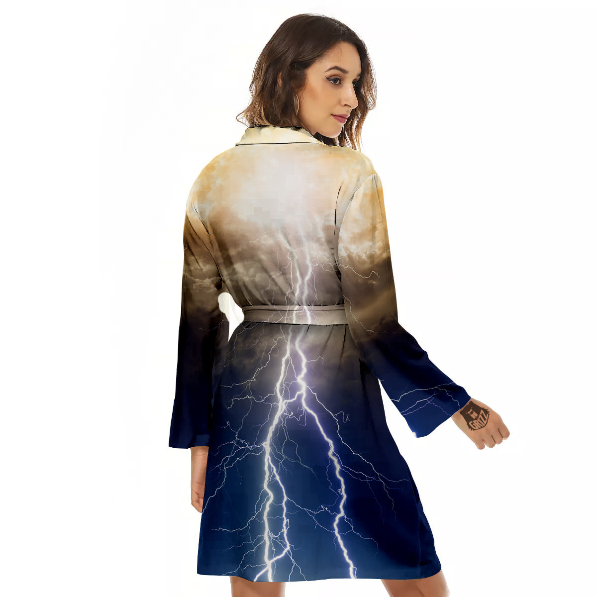 Apocalyptic Lightnings Print Women's Robe-grizzshop