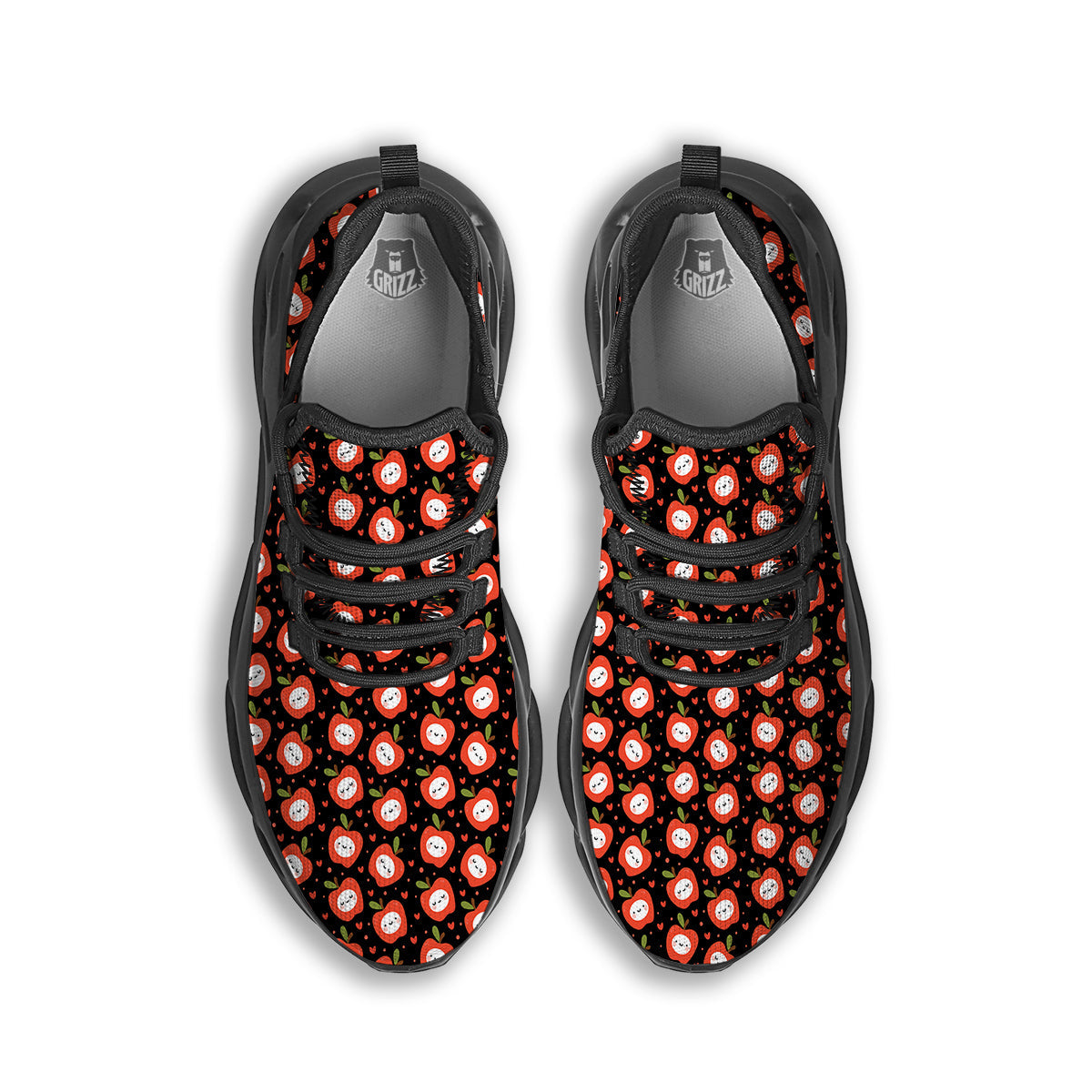 Apple Cute Print Pattern Black Running Shoes-grizzshop