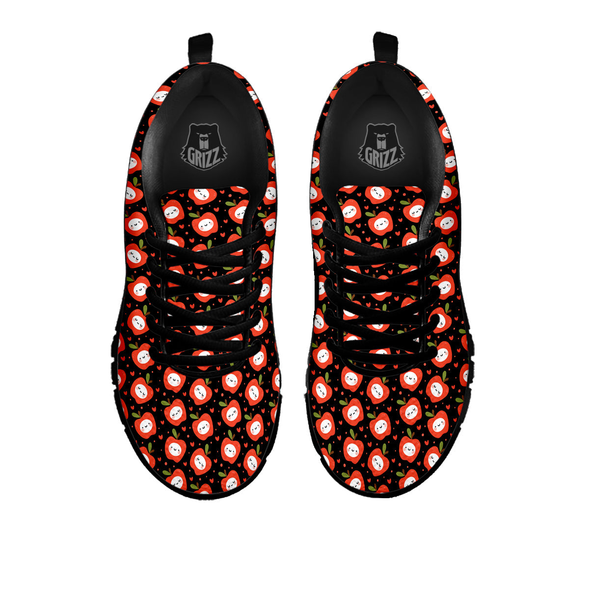 Apple Cute Print Pattern Black Sneaker-grizzshop