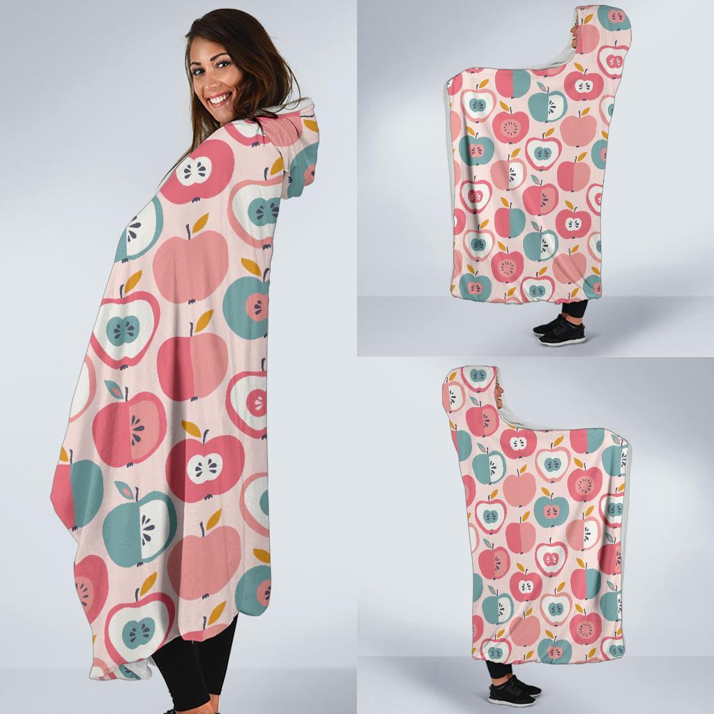 Apple Pattern Print Hooded Blanket-grizzshop