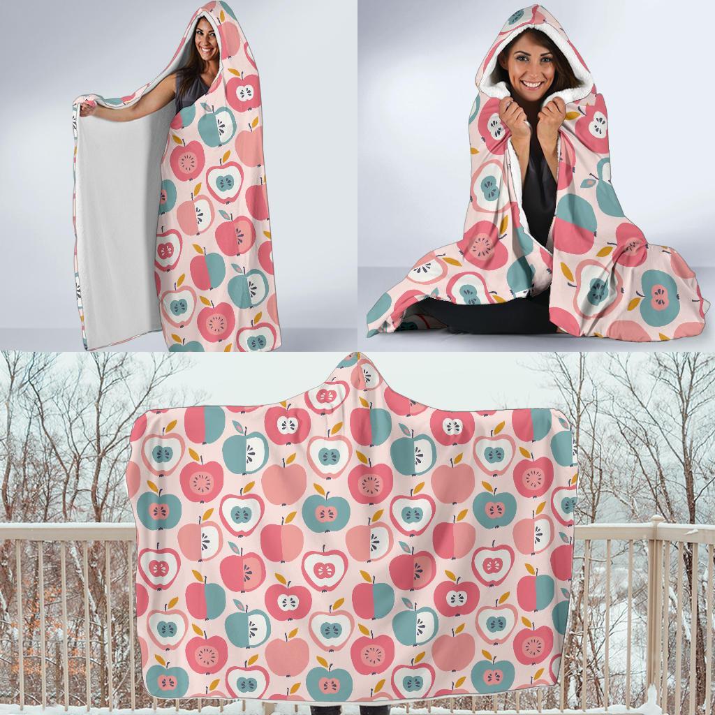 Apple Pattern Print Hooded Blanket-grizzshop
