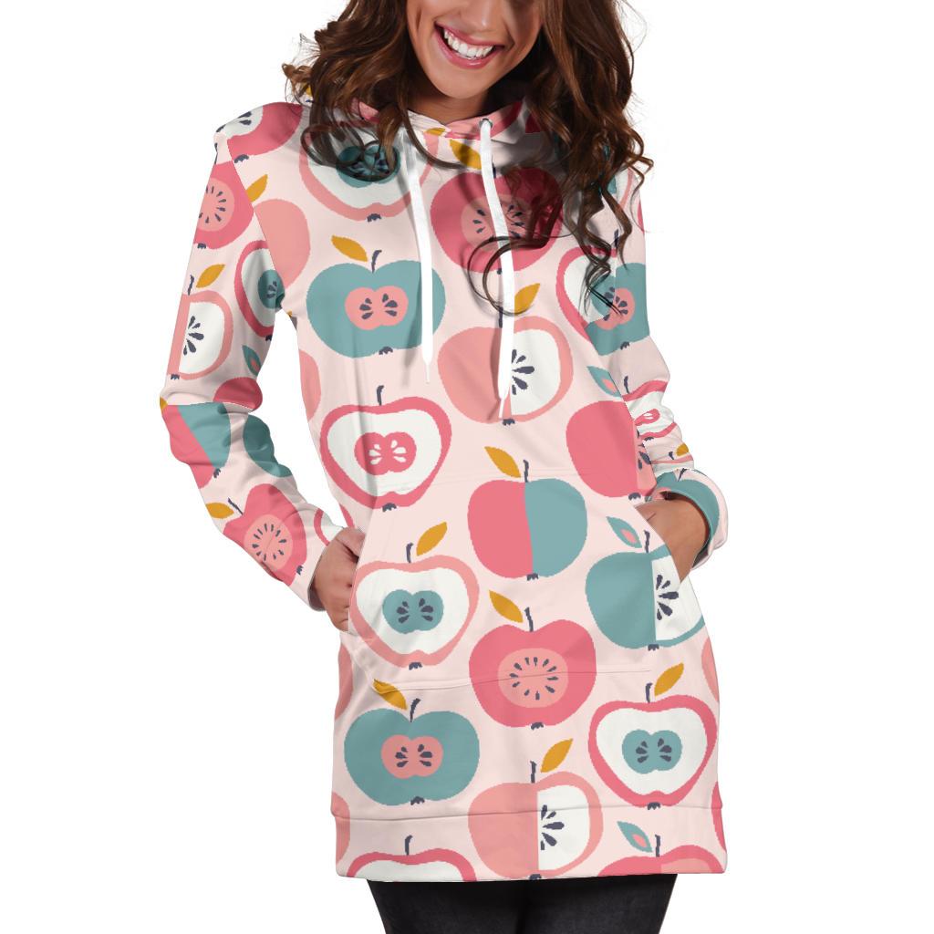 Apple Pattern Print Women Hoodie Dress-grizzshop